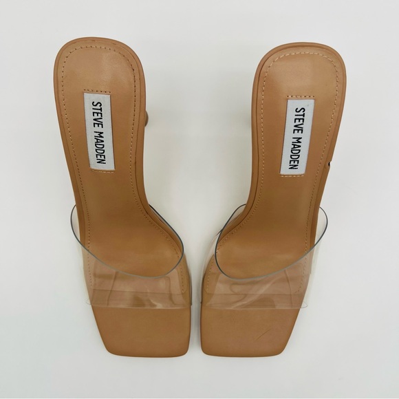 STEVE MADDEN Women's Elated Slide Sandal Tan Lucite - Picture 4 of 11